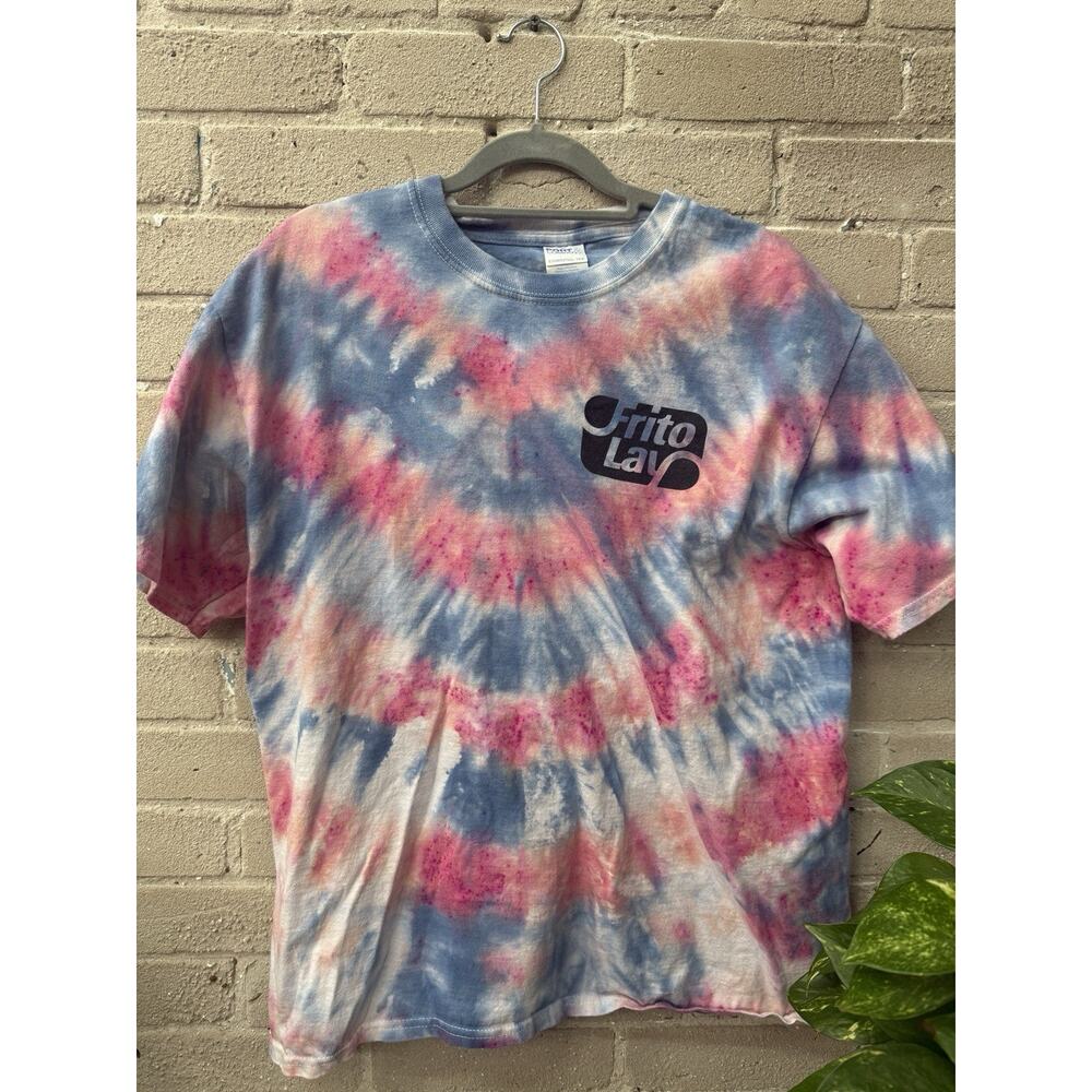 Vintage Y2K 90s Tie-dyed Graphic T-shirt L Pink Blue 100% Cotton